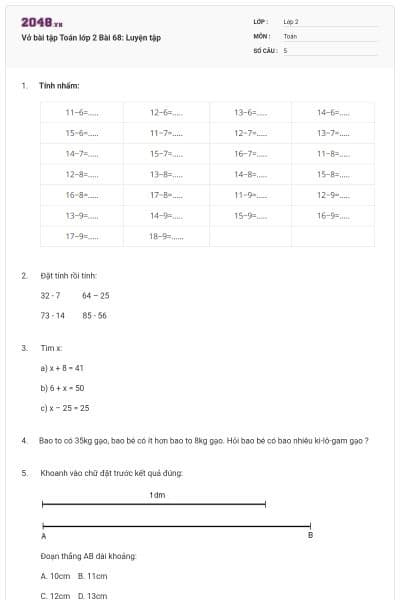Vở bài tập Toán lớp 2 Bài 68: Luyện tập