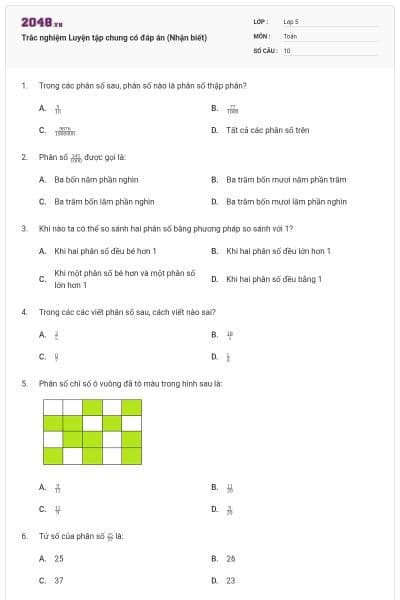 Trắc nghiệm Luyện tập chung có đáp án (Nhận biết)