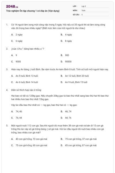 Trắc nghiệm Ôn tập chương 1 có đáp án (Vận dụng)