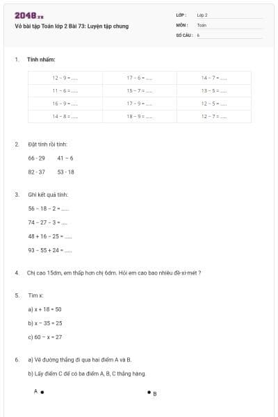 Vở bài tập Toán lớp 2 Bài 73: Luyện tập chung