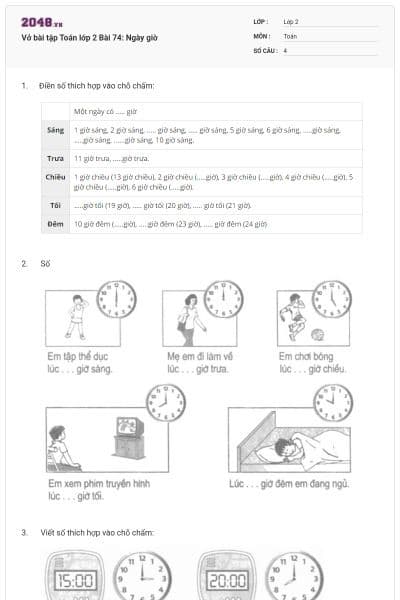 Vở bài tập Toán lớp 2 Bài 74: Ngày giờ