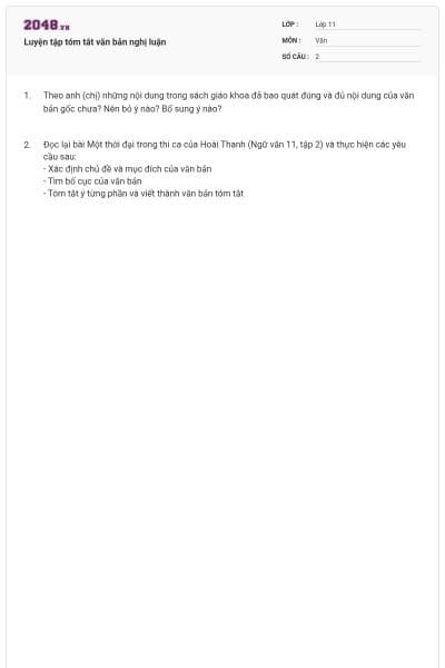 Luyện tập tóm tắt văn bản nghị luận
