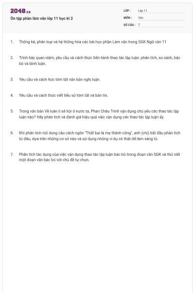 Ôn tập phần làm văn lớp 11 học kì 2