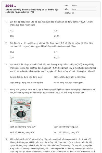 235 Bài tập Dòng điện xoay chiều trong đề thi thử Đại học có lời giải (trường chuyên - P6)