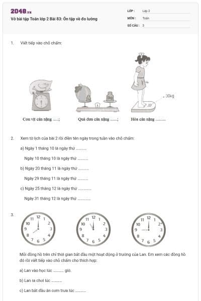 Vở bài tập Toán lớp 2 Bài 83: Ôn tập về đo lường