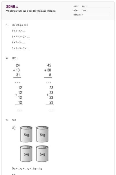 Vở bài tập Toán lớp 2 Bài 88: Tổng của nhiều số