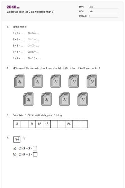 Vở bài tập Toán lớp 2 Bài 93: Bảng nhân 3