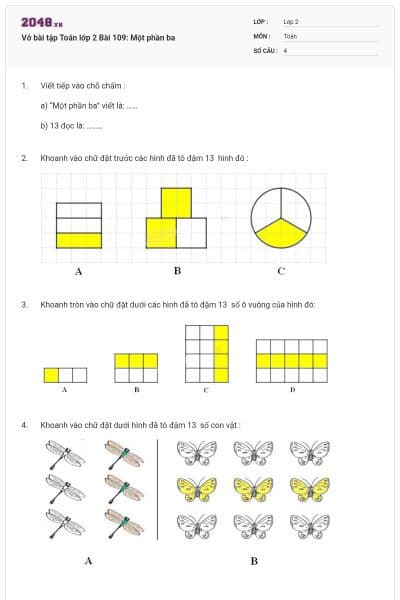 Vở bài tập Toán lớp 2 Bài 109: Một phần ba