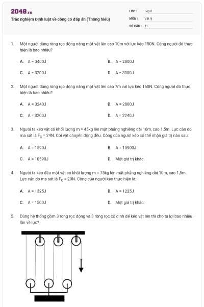 Trắc nghiệm Định luật về công có đáp án (Thông hiểu)