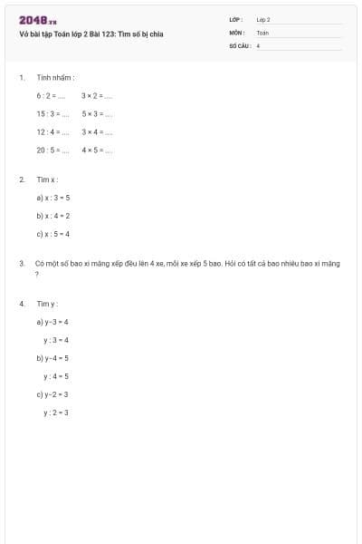 Vở bài tập Toán lớp 2 Bài 123: Tìm số bị chia