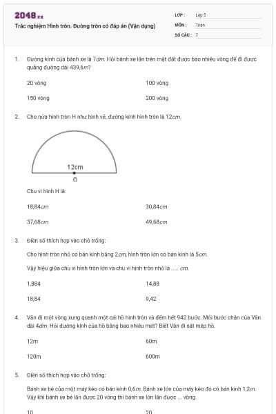 Trắc nghiệm Hình tròn. Đường tròn có đáp án (Vận dụng)