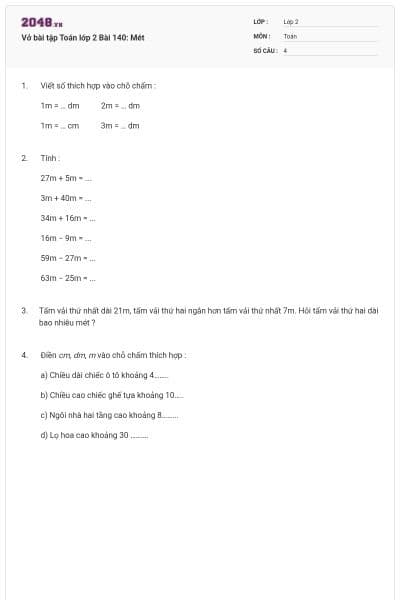 Vở bài tập Toán lớp 2 Bài 140: Mét