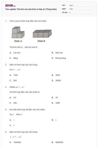 Trắc nghiệm Thể tích của một hình có đáp án (Thông hiểu)