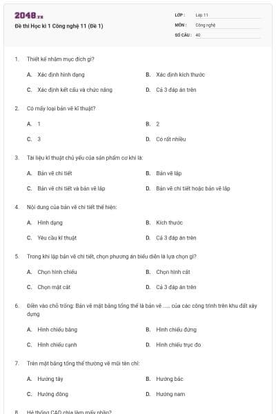 Đề thi Học kì 1 Công nghệ 11 (Đề 1)