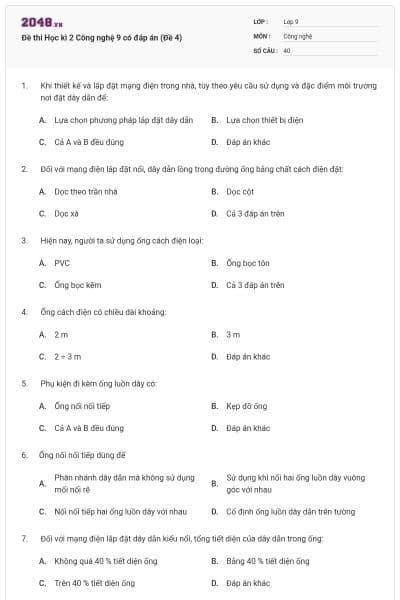 Đề thi Học kì 2 Công nghệ 9 có đáp án (Đề 4)