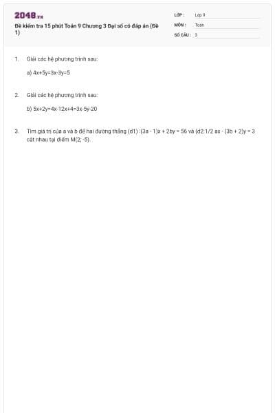 Đề kiểm tra 15 phút Toán 9 Chương 3 Đại số có đáp án (Đề 1)