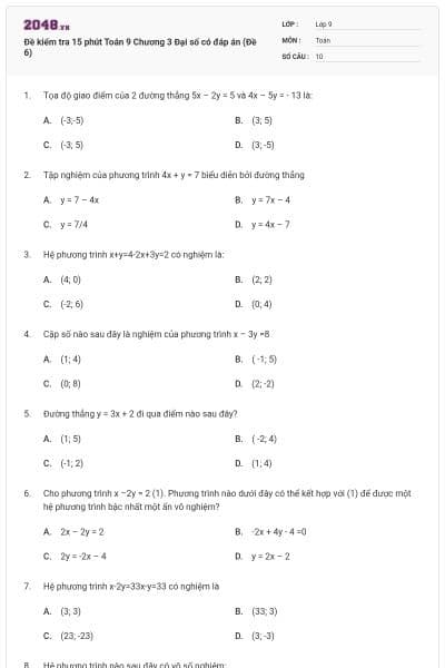 Đề kiểm tra 15 phút Toán 9 Chương 3 Đại số có đáp án (Đề 6)