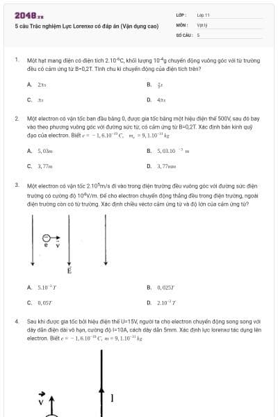 5 câu Trắc nghiệm Lực Lorenxơ có đáp án (Vận dụng cao)