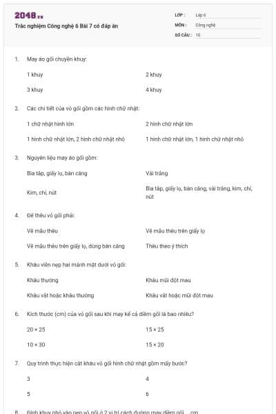 Trắc nghiệm Công nghệ 6 Bài 7 có đáp án