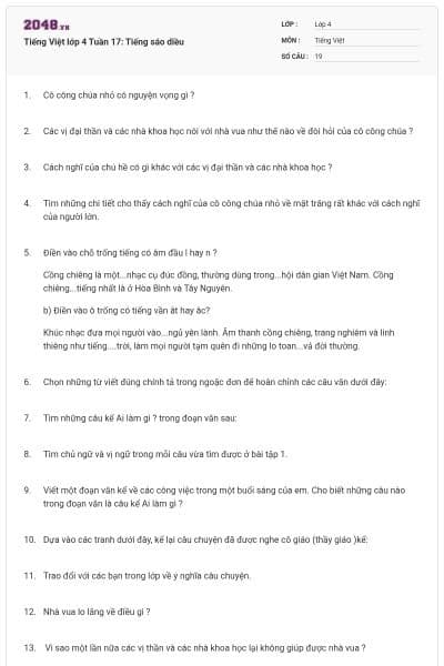 Tiếng Việt lớp 4 Tuần 17: Tiếng sáo diều