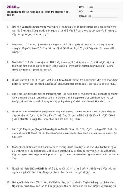 Trắc nghiệm Bài tập nâng cao Bài kiểm tra chương 4 có đáp án