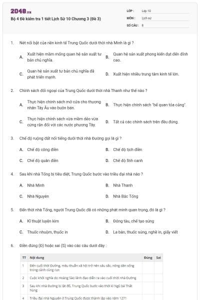 Bộ 4 Đề kiểm tra 1 tiết Lịch Sử 10 Chương 3 (Đề 3)