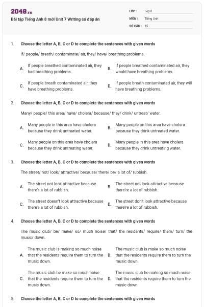 Bài tập Tiếng Anh 8 mới Unit 7 Writing có đáp án