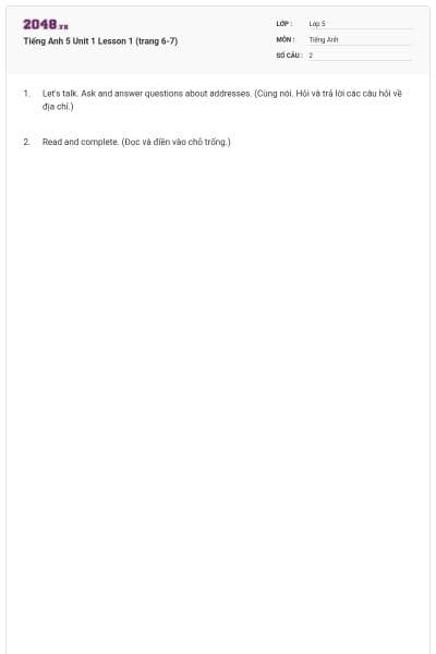 Tiếng Anh 5 Unit 1 Lesson 1 (trang 6-7)