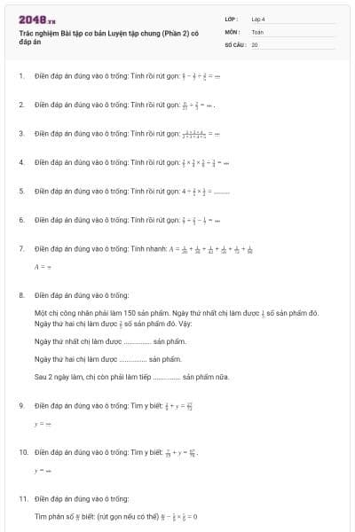 Trắc nghiệm Bài tập cơ bản Luyện tập chung (Phần 2) có đáp án