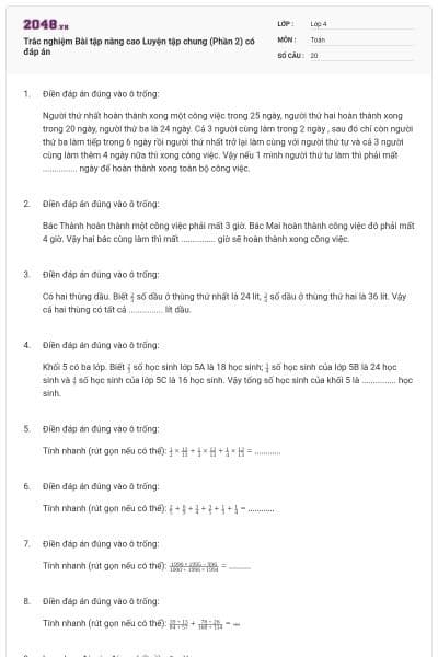 Trắc nghiệm Bài tập nâng cao Luyện tập chung (Phần 2) có đáp án