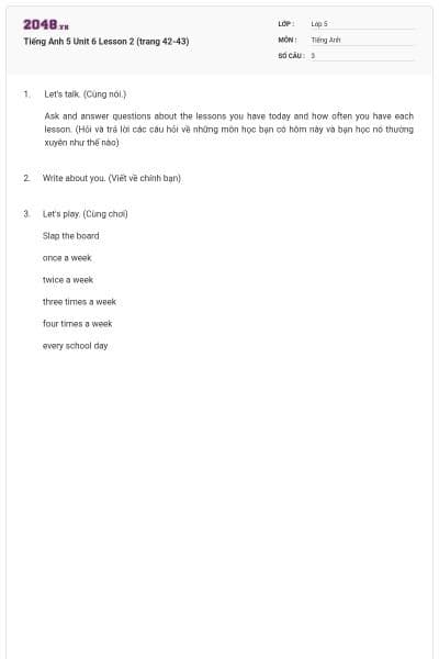 Tiếng Anh 5 Unit 6 Lesson 2 (trang 42-43)