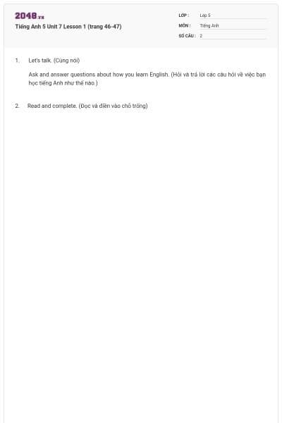 Tiếng Anh 5 Unit 7 Lesson 1 (trang 46-47)