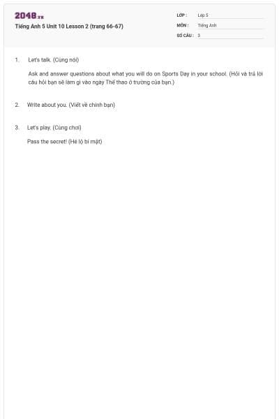 Tiếng Anh 5 Unit 10 Lesson 2 (trang 66-67)