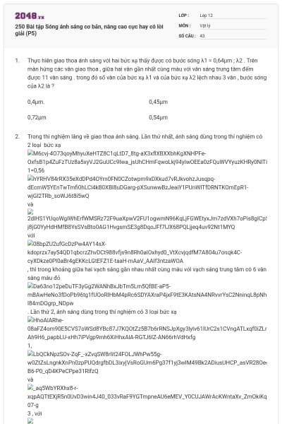 250 Bài tập Sóng ánh sáng cơ bản, nâng cao cực hay có lời giải (P5)