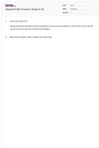 Tiếng Anh 5 Unit 12 Lesson 1 (trang 12-13)