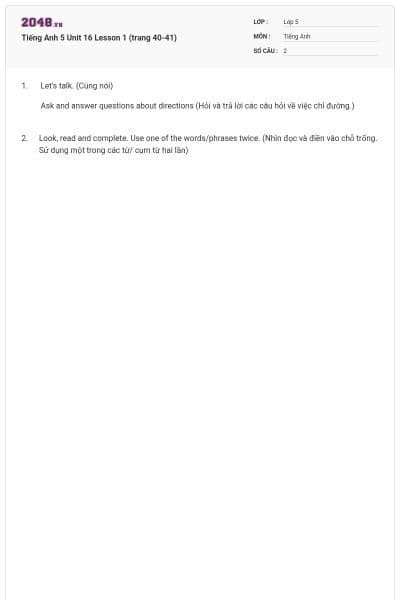 Tiếng Anh 5 Unit 16 Lesson 1 (trang 40-41)