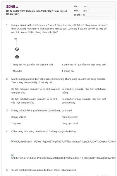 Bộ đề ôn thi THPT Quốc gia môn Vật Lý lớp 11 cực hay, có lời giải (Đề 1)