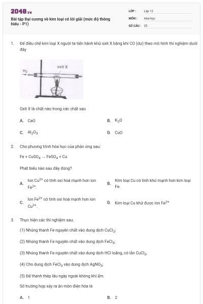 Bài tập Đại cương về kim loại có lời giải (mức độ thông hiểu - P1)