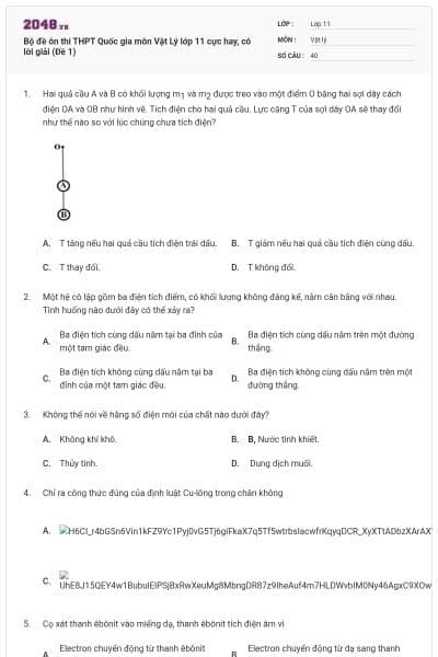Bộ đề ôn thi THPT Quốc gia môn Vật Lý lớp 11 cực hay, có lời giải (Đề 1)