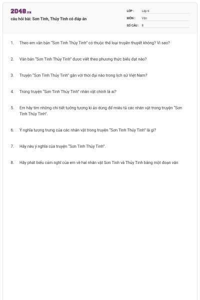 câu hỏi bài: Sơn Tinh, Thủy Tinh có đáp án