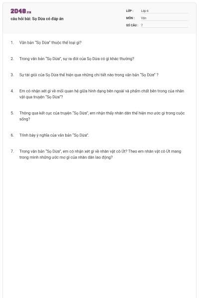 câu hỏi bài: Sọ Dừa có đáp án