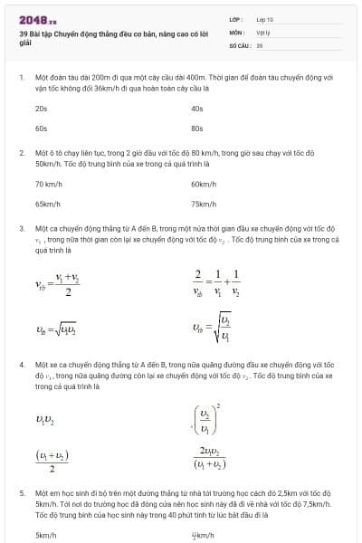 39 Bài tập Chuyển động thẳng đều cơ bản, nâng cao có lời giải