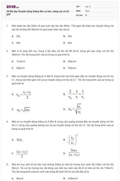 39 Bài tập Chuyển động thẳng đều cơ bản, nâng cao có lời giải