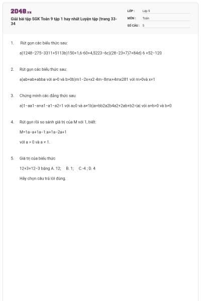 Giải bài tập SGK Toán 9 tập 1 hay nhất Luyện tập (trang 33-34