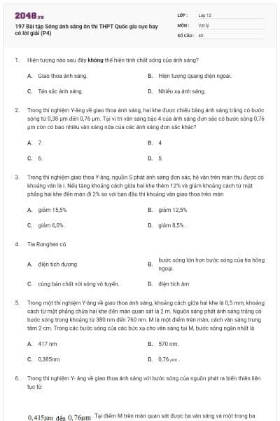 197 Bài tập Sóng ánh sáng ôn thi THPT Quốc gia cực hay có lời giải (P4)