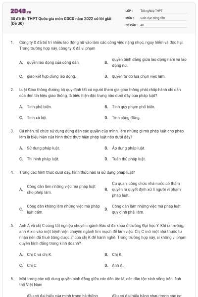 30 đề thi THPT Quốc gia môn GDCD năm 2022 có lời giải (Đề 30)