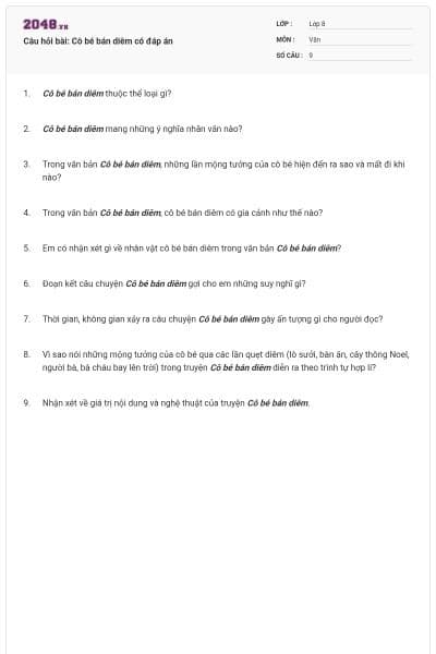 Câu hỏi bài: Cô bé bán diêm có đáp án