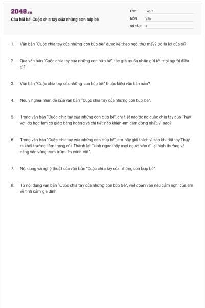 Câu hỏi bài Cuộc chia tay của những con búp bê