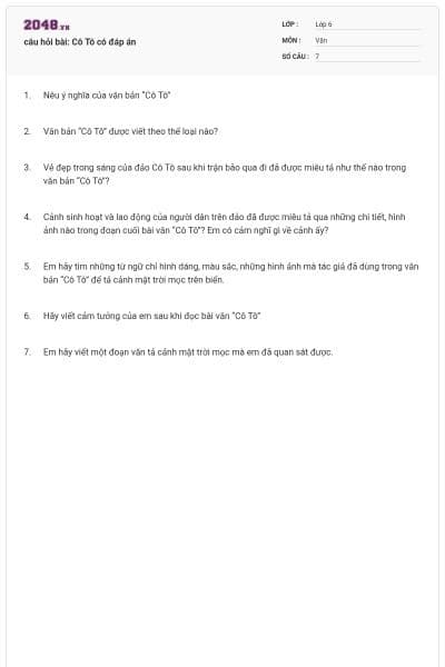 câu hỏi bài: Cô Tô có đáp án
