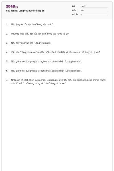 Câu hỏi bài: Lòng yêu nước có đáp án